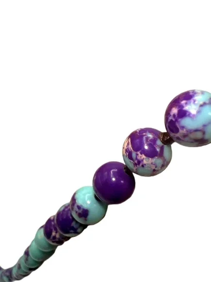 New Purple Teal Colored Stone & Glass Beaded Pendant Necklace - Picture 12 of 15